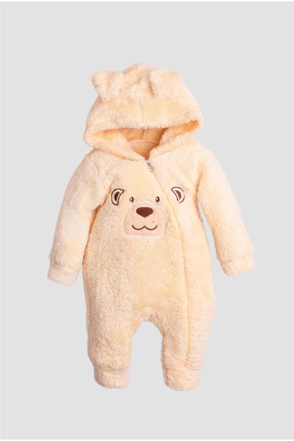 Kışlık Tatlı Peluş Ayıcık Nakışlı Welsoft Tulum